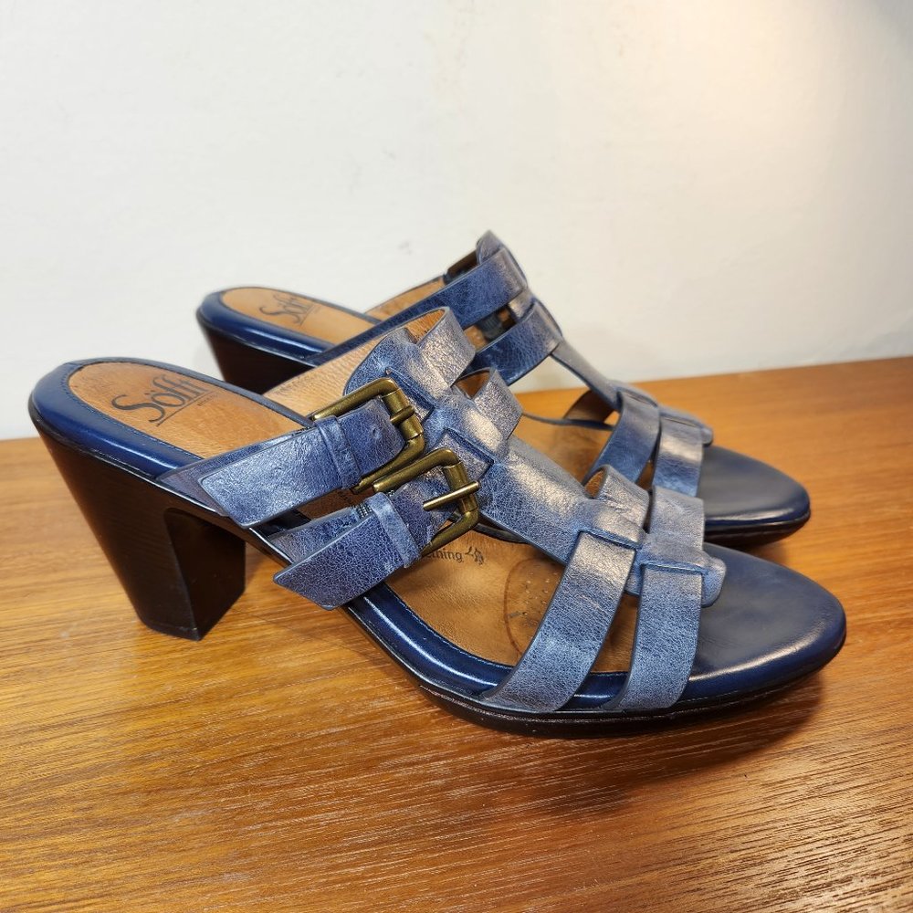 Sofft Leather Slide Sandal Women`s Blue (8)